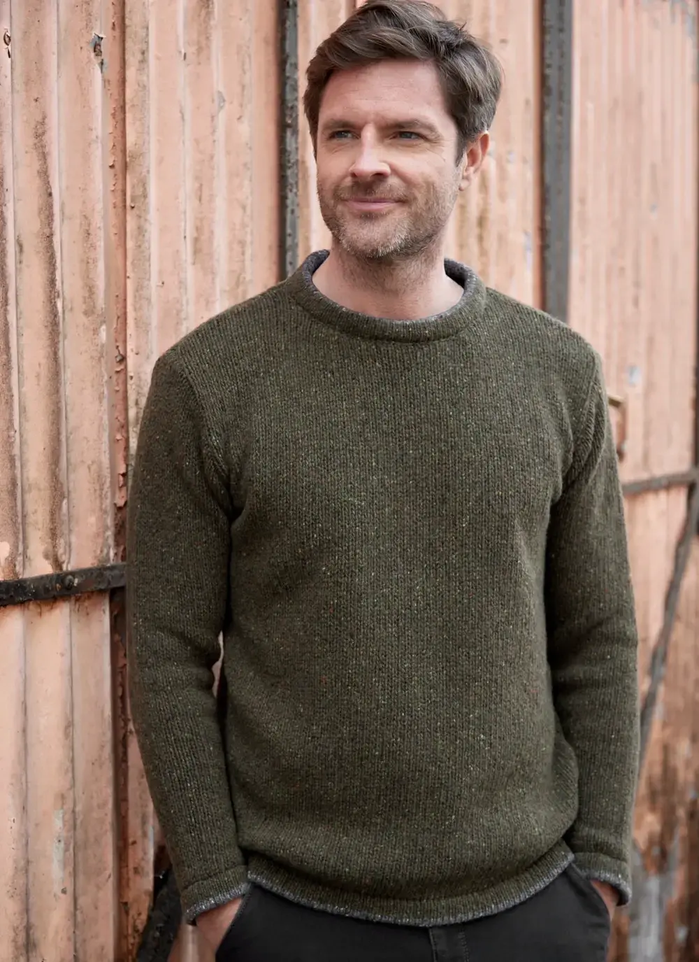 Donegal Fleck Wool Cashmere Roundstone Sweater 